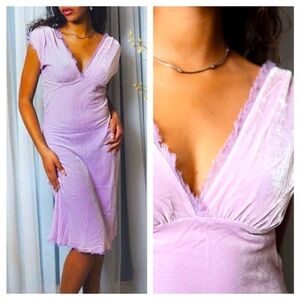 Vintage Diane Von Furstenberg Velvet Midi Dress Short Sleeve 90s Slip Button 6 S